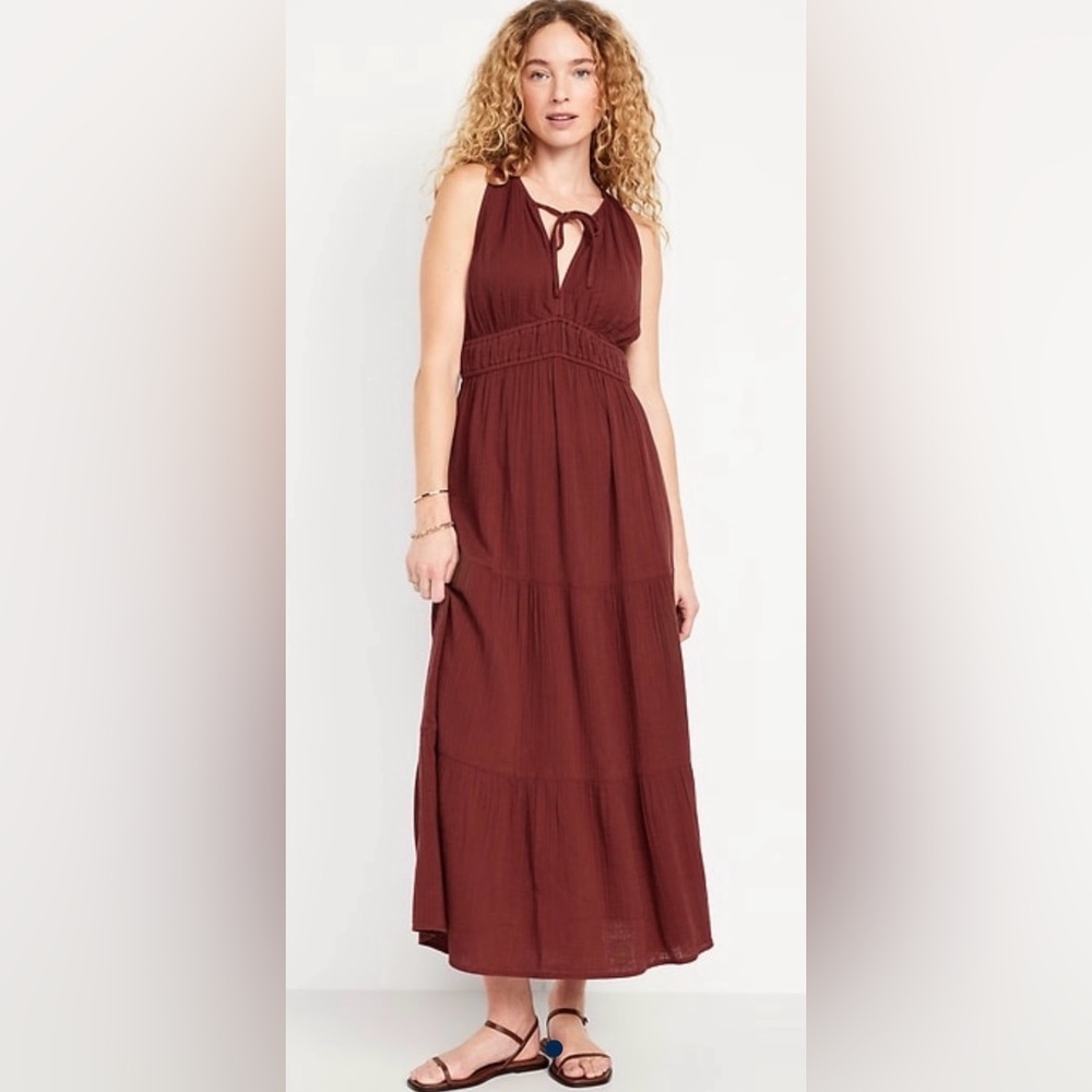 NWT Old Navy Fit and Flare Crinkle Gauze Maroon Maxi Dress - 2X